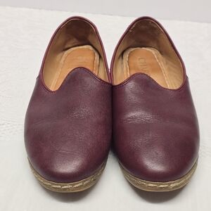 Charix Artisan Burgundy Bordeaux Leather Slip On Flats Shoes Women's EU 38 US 8